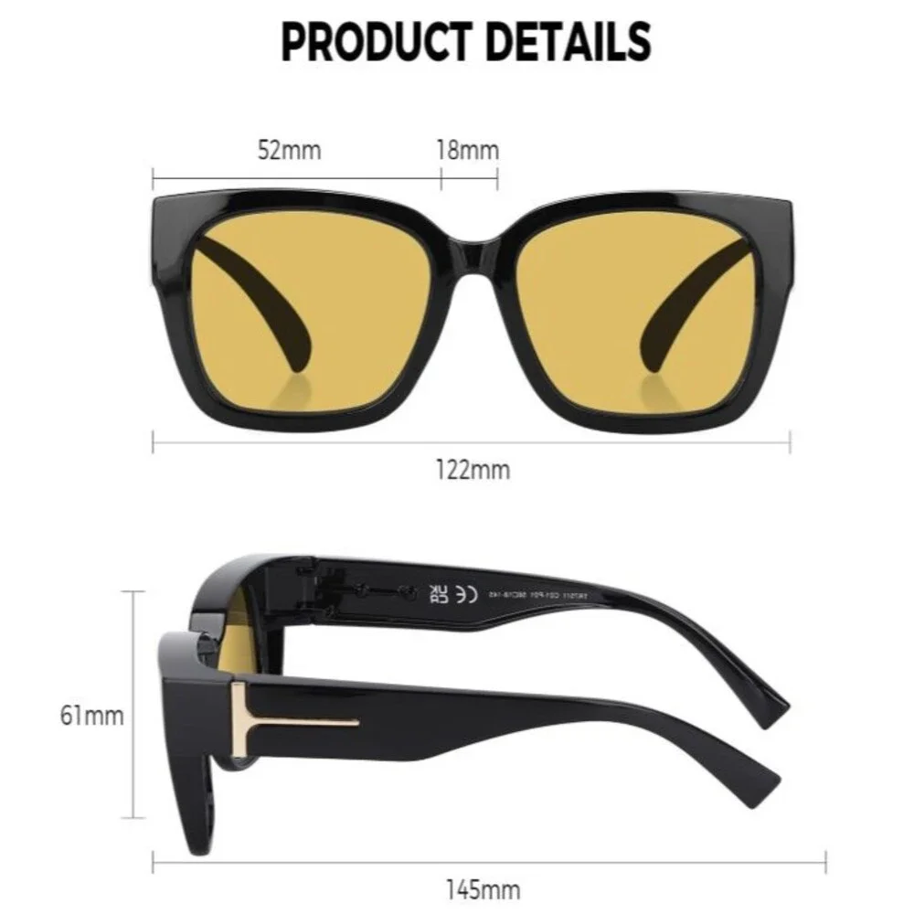 Night Vision Driving Glasses Fit Over Eyeglasses Anti Glare Yellow Lens